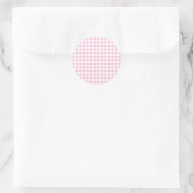 Classic Gingham Light Pink Round Sticker (Bag)