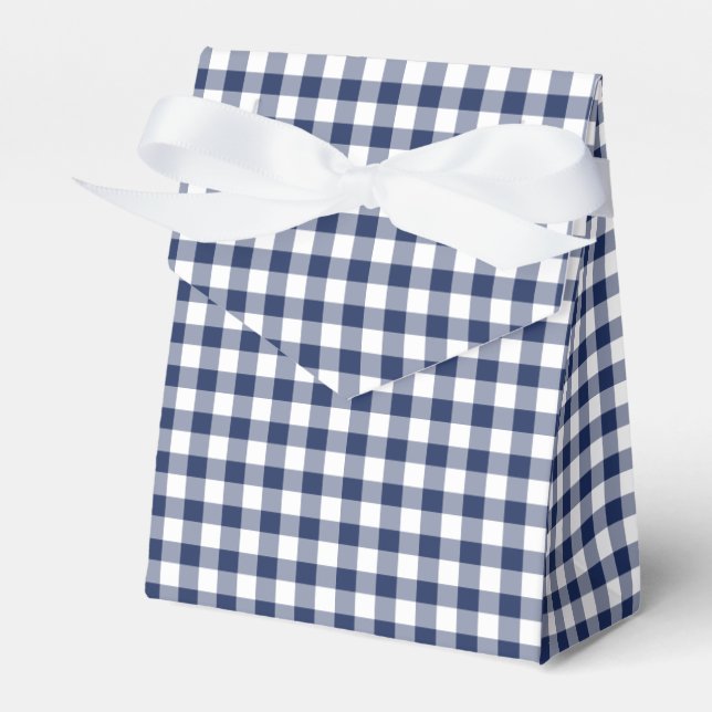 Classic Gingham Navy Blue Favor Box (Front Side)