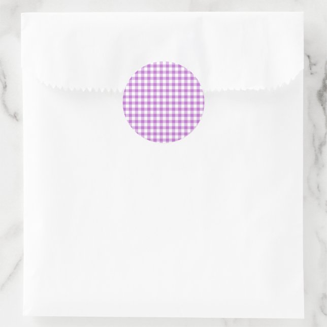 Classic Gingham Orchid Purple Round Sticker (Bag)
