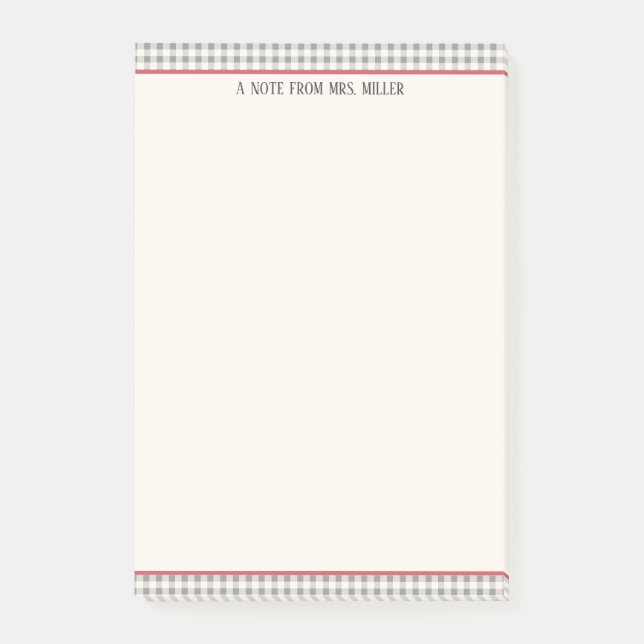 Classic Gingham Personalized Teacher Post-it Notes (Front)