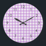 Classic Gingham Plaid Lilac Pastel Aesthetic Large Clock<br><div class="desc">Modern summer trend picnic blanket gingham plaid tartan pattern. Pastel tones aesthetic. Cute gingham design for modern home decor interior design. Colorful boho peach gingham pattern. Pastel gingham home decor and gifts. Pastel lavender purple violet gingham pattern design home decor.</div>
