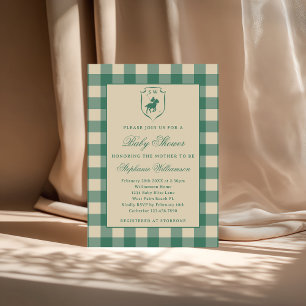 Classic Gingham Plaid Polo Equestrian Baby Shower Invitation