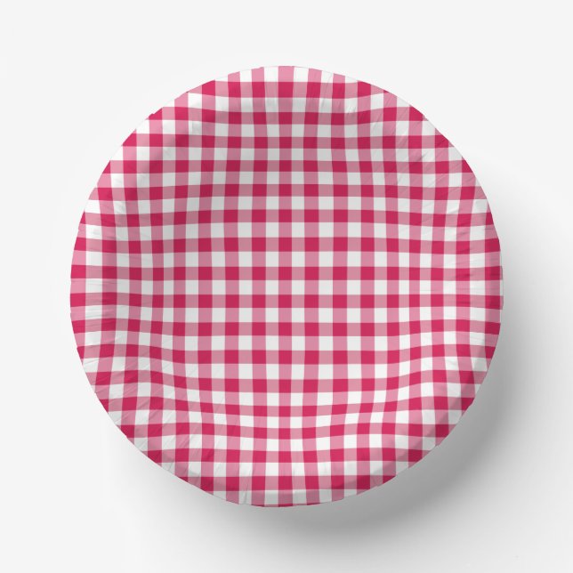 Classic Gingham Raspberry Paper Plate (Front)