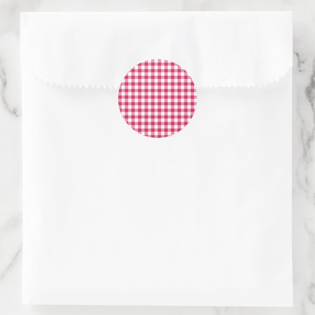 Classic Gingham Raspberry Round Sticker (Bag)