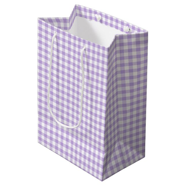 Classic Gingham Soft Lavender Medium Gift Bag (Front Angled)