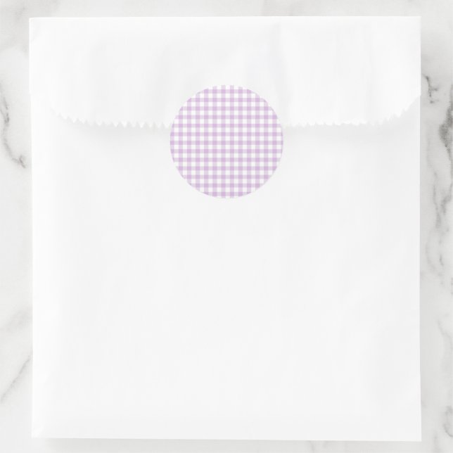 Classic Gingham Soft Lilac Round Sticker (Bag)