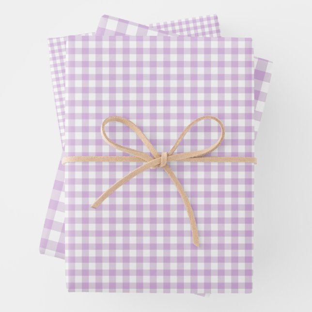 Classic Gingham Soft Lilac Wrapping Paper Sheet (In situ)