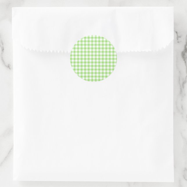 Classic Gingham Spring Green  Round Sticker (Bag)
