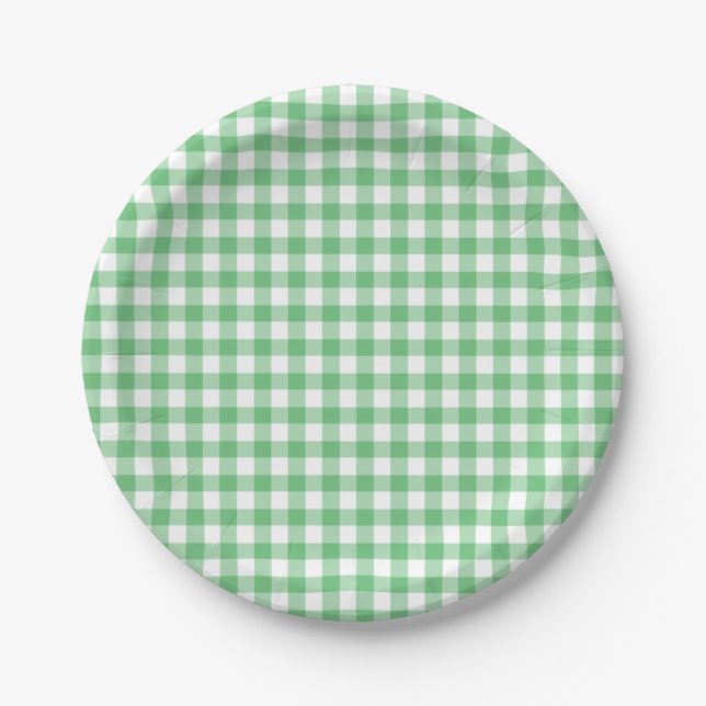 Classic Gingham Summer Green Paper Plate (Front)