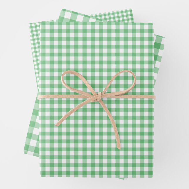 Classic Gingham Summer Green Wrapping Paper Sheet (In situ)