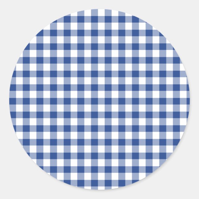 Classic Gingham True Blue Round Sticker (Front)