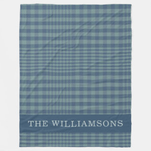 Classic Glen Plaid Grey Blue Family Name Custom Fleece Blanket