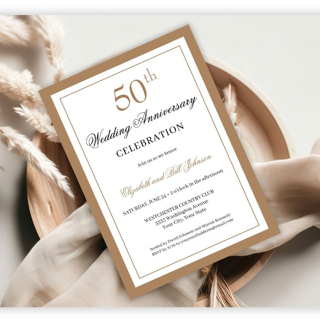 Classic Gold 50th Wedding Anniversary Invitation (Creator Uploaded)