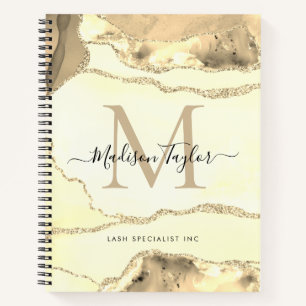 Classic Gold Agate Geode Monogram Script Name Notebook