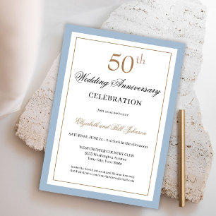 Classic Gold and Blue 50th Wedding Anniversary Invitation