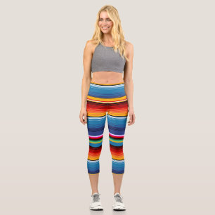 Classic Gold and Blue Sarape Capri Leggings