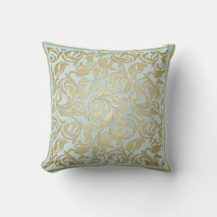 Classic Gold and Blue with Ornate Scrolls   Throw Pillow