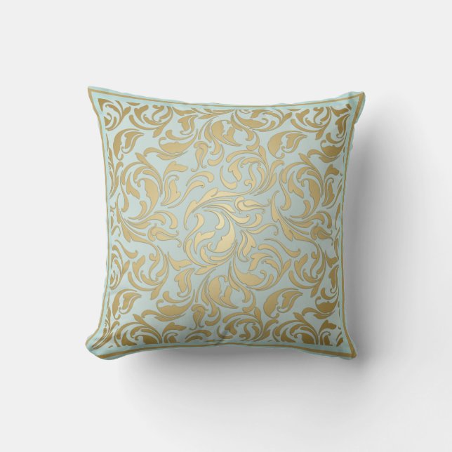 Classic Gold and Blue with Ornate Scrolls   Throw Pillow (Front)