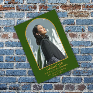 Classic Gold Arch Green add photo Graduation Invitation