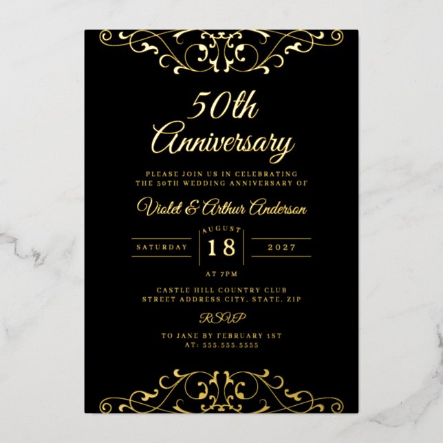 Classic Gold Black Swirl 50th Wedding Anniversary (Front)
