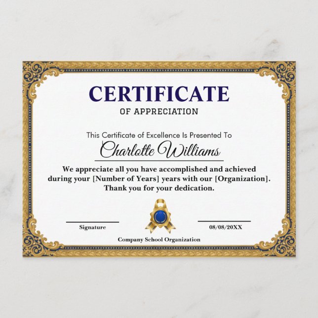 Classic Gold Blank Certificate Frame Printable (Front)