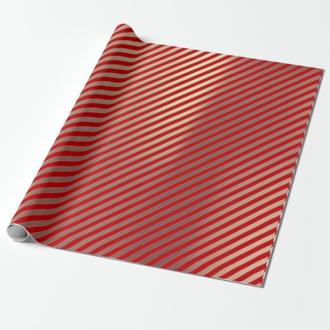 Classic Gold Blush Pink Red White Stripes Lines Wrapping Paper (Unrolled)