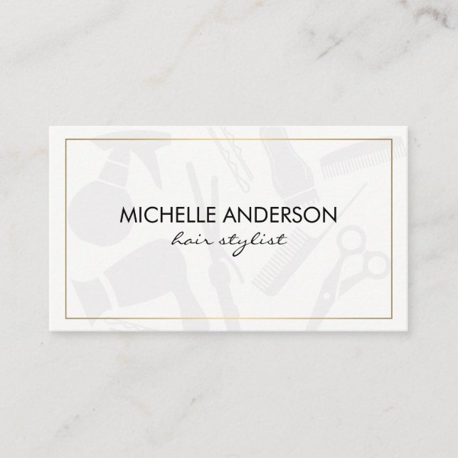 Classic Gold Border Hair Stylist Business Card (Front)