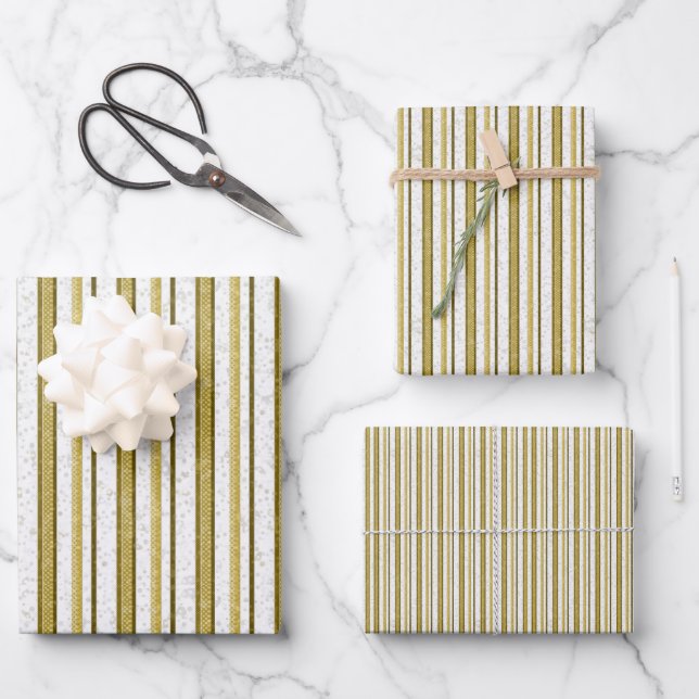 Classic Gold Brown Stripes Professional Flat Wrapping Paper Sheet (Front)