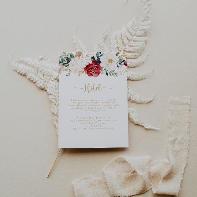 Classic Gold Burgundy White Floral Hotel  Enclosure Card (Creator Uploaded)