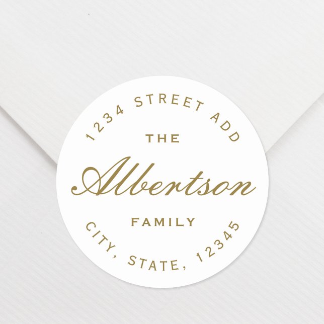 Classic Gold Calligraphy Family Name Address Classic Round Sticker (Creator Uploaded)