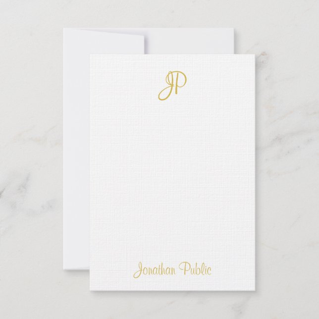 Classic Gold Calligraphy Monogram Vertical Design Card (Front)