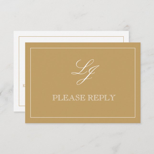 Classic Gold Calligraphy Monogram Wedding RSVP Card (Front/Back)