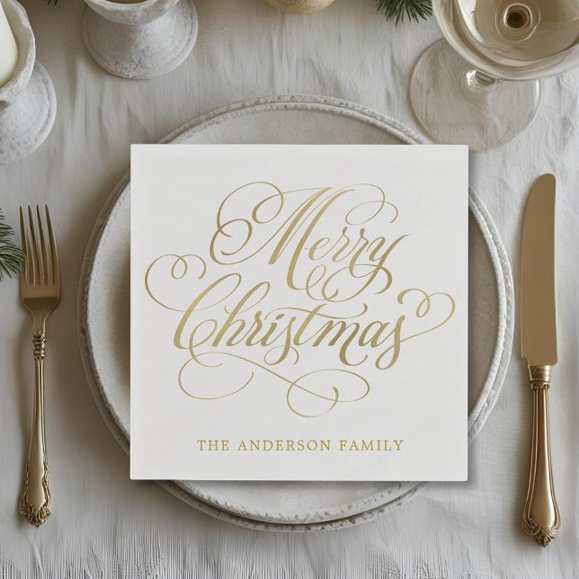 Classic Gold Calligraphy Personalized Christmas Napkin (Creator Uploaded)