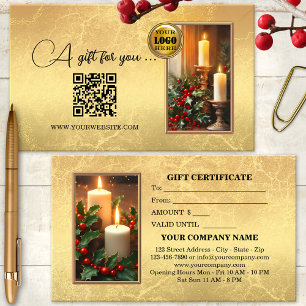 Classic Gold Christmas Candles Holly Gift Card
