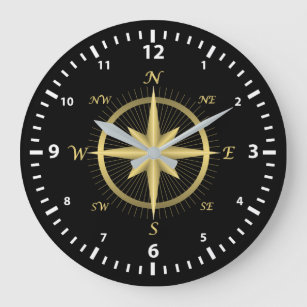 Classic Gold Compass and White Number Clock Face