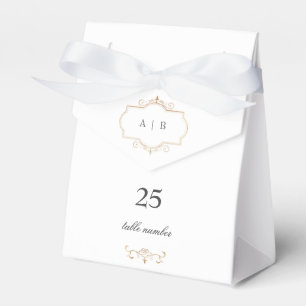 classic gold crest monogram wedding table number favor box