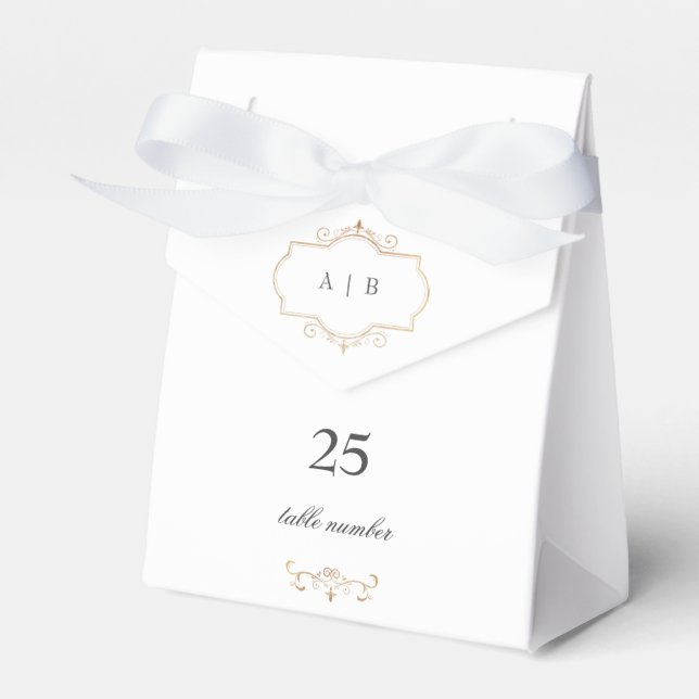 classic gold crest monogram wedding table number favor box (Front Side)