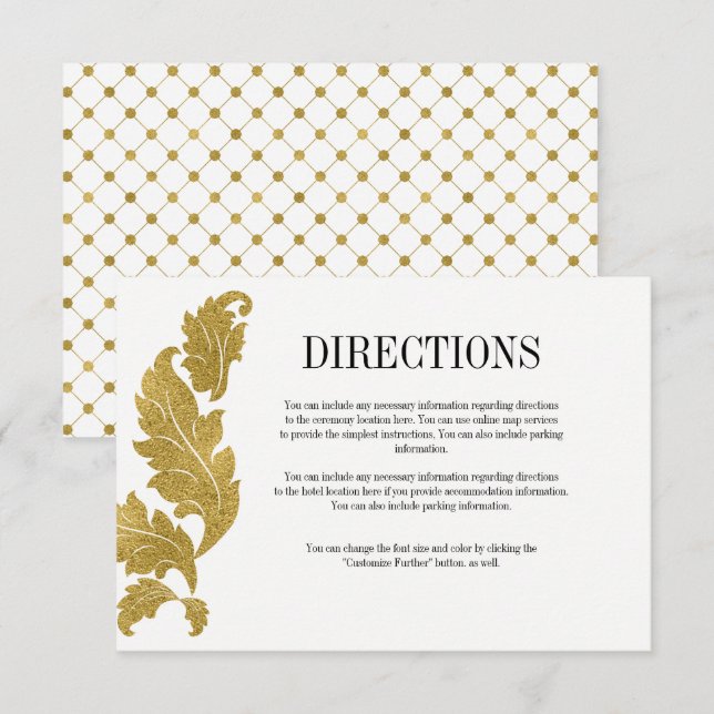 Classic Gold Crest Wedding Directions Card (Front/Back)