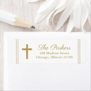 Classic gold  cross baptism return address
