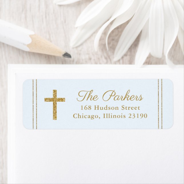 Classic gold  cross baptism return address (Insitu)