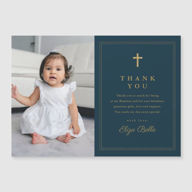 Classic Gold Cross Photo Baptism Thank You (Front)