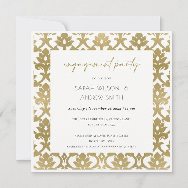 CLASSIC GOLD DAMASK FLORAL PATTERN ENGAGEMENT INVITATION (Front)
