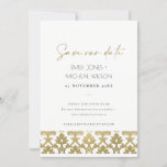 CLASSIC GOLD DAMASK FLORAL PATTERN SAVE THE DATE<br><div class="desc">If you need any further customisation or any other matching items,  please feel free to contact me at yellowfebstudio@gmail.com</div>