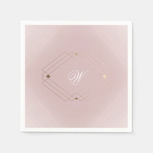 Classic Gold Dusty Rose Pink Monogram Wedding Napkin (Front)