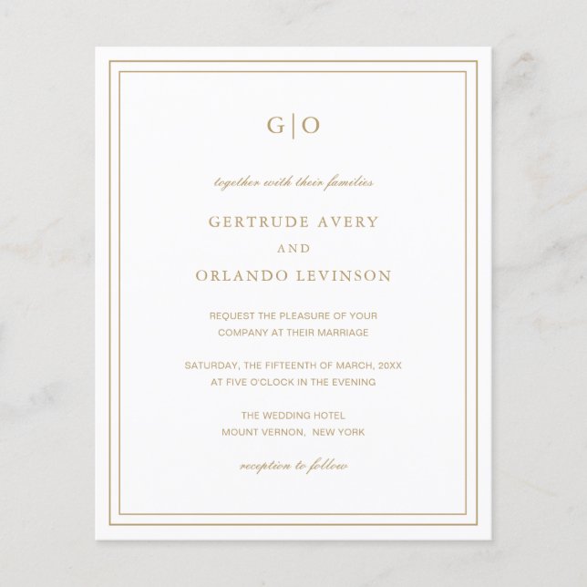 Classic Gold Elegant Budget Wedding Invitation Flyer (Front)