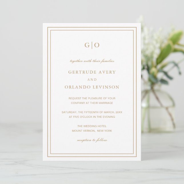 Classic Gold Elegant Wedding Invitation (Standing Front)