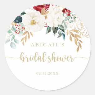 Classic Gold Floral Bridal Shower Favour Round Sticker