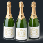 Classic Gold Floral Crest Monograms Wedding Sparkling Wine Label<br><div class="desc">Elegant gold floral crest wedding sparkling wine label with monograms,  perfect for a modern classic or romantic vintage wedding. For more advanced customization of this design,  please click the BLUE DESIGN TOOL BUTTON above! Matching items are also available.</div>