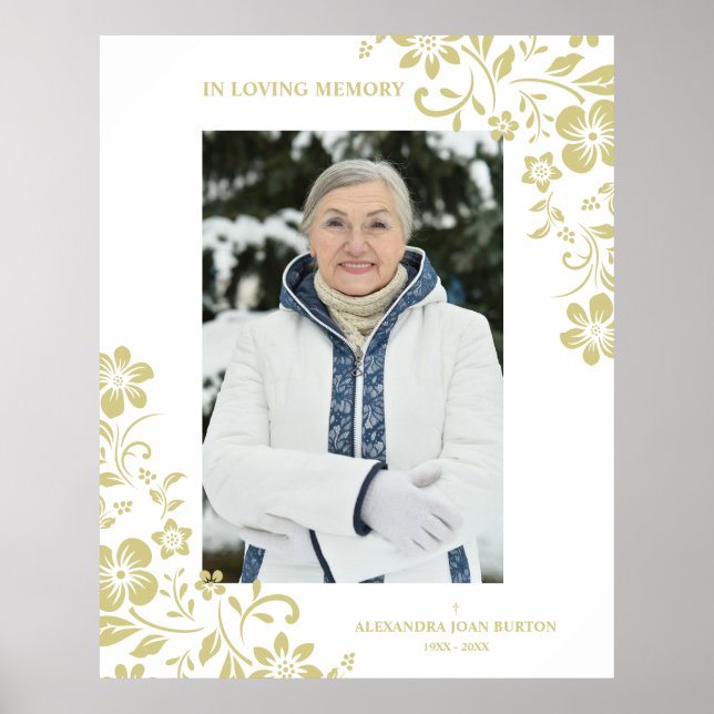Classic Gold Floral Funeral Service Dear One Photo Poster (Front)