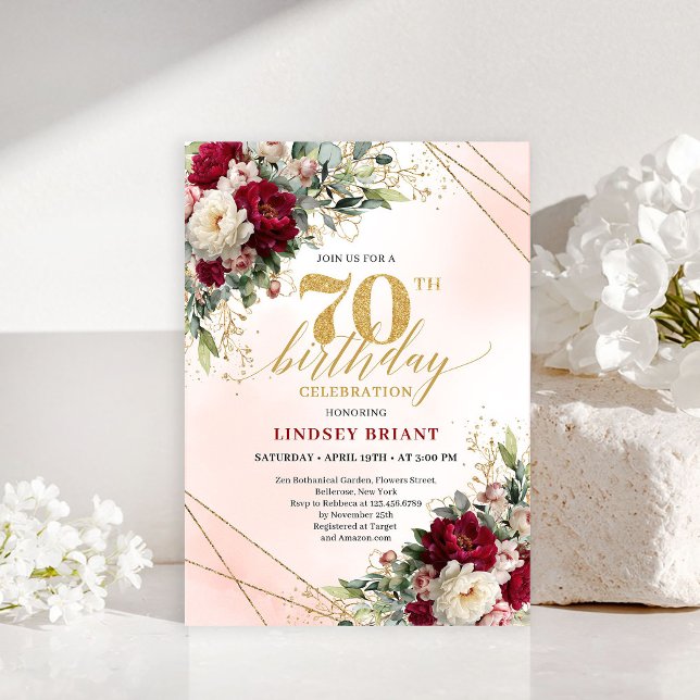 Classic Gold Floral Happy 70th Birthday Invitation (Classic Gold Floral Happy 70th Birthday Invitation)